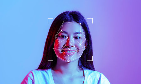 Facial recognition technology applied to analyze human expressionsの写真素材