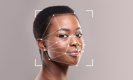 Advanced facial recognition technology applied to human identification processの写真素材