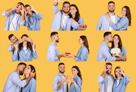Couple joyfully celebrating love on Valentines Dayの写真素材