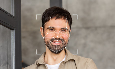 Facial recognition technology for identification in modern settingsの写真素材