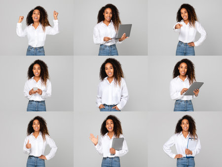 Diverse group of cheerful individuals showcasing a positive lifestyle in collageの写真素材