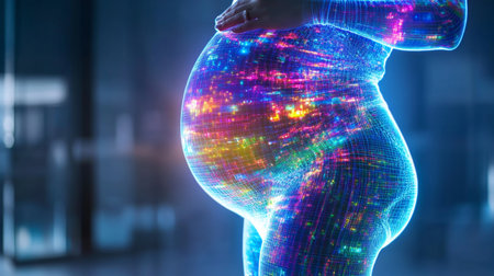 Futuristic representation of pregnancy showcasing an illuminated embryo within. Generative AIの素材