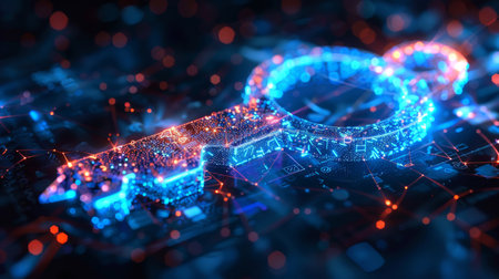Digital Representation of a Key Symbolizing Security and Access in Technology and Data Protection. Generative AIの素材