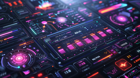 Visual Representation of Advanced Data Analytics and Interactive Dashboard Features in a Digital Environment Showcasing High Tech Design Elements. Generative AIの素材