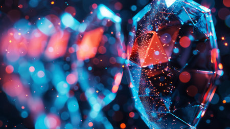 Abstract Digital Art Showcasing Glowing Geometric Shapes With Vibrant Colors Creating a Mesmerizing Visual Experience in a Futuristic Setting. Generative AIの素材
