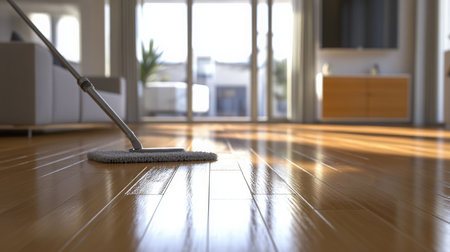 Spring cleaning using AI tools for a spotless home environment in a modern living spaceの素材