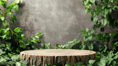 Spring podium surrounded by lush greenery in an inviting natural settingの素材