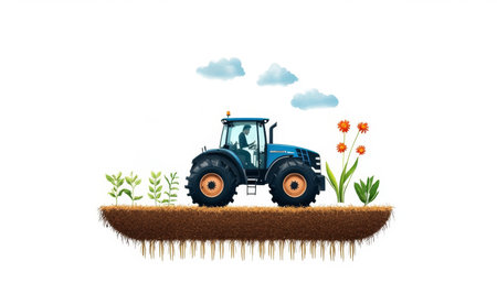 Smart farming with a tractor on a vibrant agricultural field. Generative AIの素材