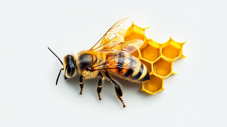 Bees and honeycomb showcase natural beekeeping in organic farming. Generative AIの素材