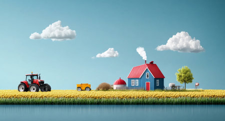 Fields of modern farming with smart technology and vibrant landscapes. Generative AIの素材