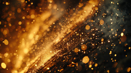 Golden Particles Glowing Amidst a Dark Backdrop Create an Enchanting Atmosphere Filled With Shimmering Light and Dynamic Energy. Generative AIの素材