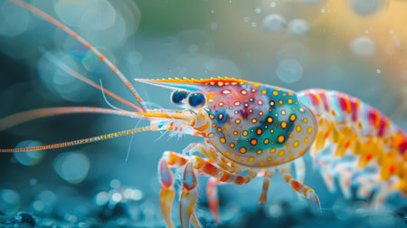 A Vibrant and Colorful Lobster is Gracefully Swimming in Clear, Pristine Water, Surrounded by Bubbles That Pop and Shimmer. This Stunning Visual is the Result of Generative AI Technologyの素材