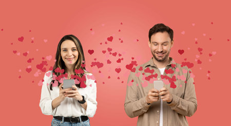Couple sharing love online together on St. Valentines Dayの写真素材