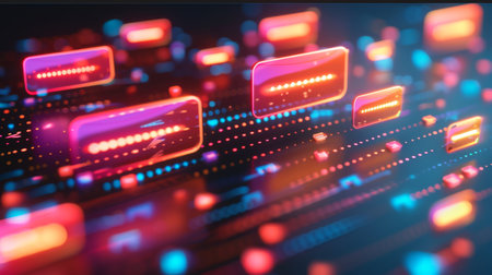 Colorful Digital Graphics Display Technology Trends With Vibrant Neon Lights and Shapes in a Modern, Futuristic Design During a Digital Art Exhibition. Generative AIの素材