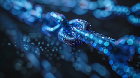 Close up View of a Bright Blue Chain Intertwined With Sparkling Reflections in a Well Lit Environment Showcasing the Beauty of Details. Generative AIの素材
