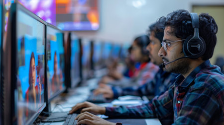 People Engaged in Online Learning Using Computers in a Modern Classroom Setting During Daytime Hours. Generative AIの素材