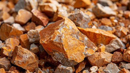 Collection of Colorful Rocks and Minerals Scattered Across a Surface With Various Textures Observed in Natural Outdoor Lighting. Generative AIの素材