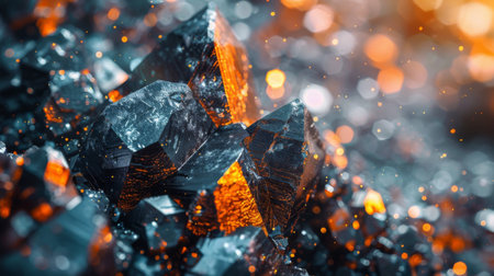 Crystalline Mineral Structures Sparkle Under Warm Light, Showcasing Intricate Formations and Vibrant Colors in This Striking Close Up View. Generative AIの素材