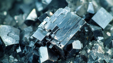 Beautiful Shiny Black Crystal Cluster With Sharp Edges and Intricate Formations Found in a Natural Mineral Deposit During a Geological Exploration. Generative AIの素材