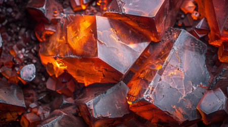 Glowing Red Crystals Shining Under Warm Light in an Intricate Natural Display Evoking a Sense of Wonder and Beauty. Generative AIの素材