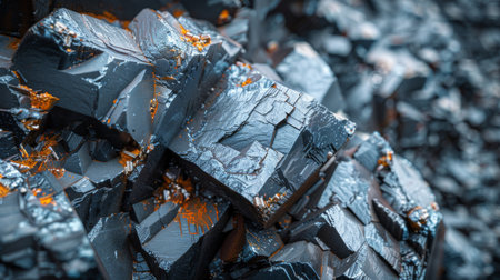 High resolution Close Up of Metallic Mineral Formations With Intricate Textures and Shimmering Surfaces in a Visually Striking Display of Natural Beauty. Generative AIの素材