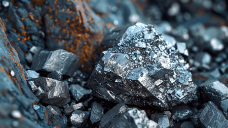 Unique Mineral Formation With Crystalline Structures and Metallic Sheen Found in a Rocky Landscape During Daylight. Generative AIの素材