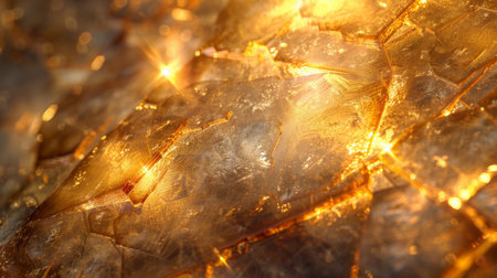 Shimmering Golden Crystal Formation Illuminated by Light During a Close Up Exploration of Natural Minerals in a Vibrant, Glowing Display. Generative AIの素材