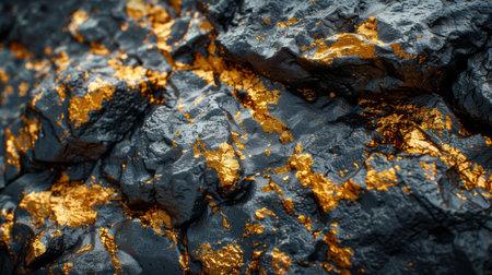 Textured Rock Surface With Striking Golden Mineral Deposits Under Bright Light Showcasing Natural Beauty and Geological Diversity. Generative AIの素材
