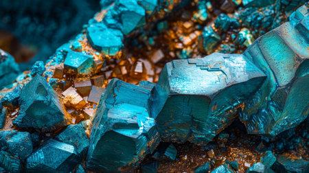 Vibrant Mineral Formation Showcasing Stunning Blue Crystals With Glimmers of Gold in Natural Setting. Generative AIの素材