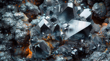 Stunning Close Up View of Sparkling Mineral Crystals Reflecting Light in a Geological Setting With Intricate Textures and Sharp Facets. Generative AIの素材