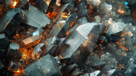 Glimmering Mineral Formations Showcasing Intricate Crystal Structures Under Light in a Natural Setting. Generative AIの素材