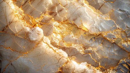 Beautiful Geological Formation With Golden Veins and Intricate Textures, Showcasing Natural Mineral Patterns in a Close Up View at a Quarry Site. Generative AIの素材