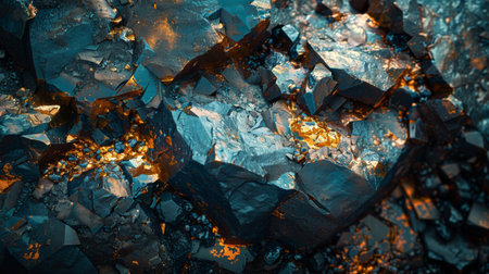 Close up View of Shiny Rocks With Orange and Blue Hues Reflecting Light in a Natural Setting During Daytime. Generative AIの素材