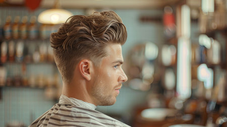 Stylish Haircut Process at a Barbershop With a Focus on Modern Hairstyle Trends and Grooming Techniques in a Trendy Location. Generative AIの素材