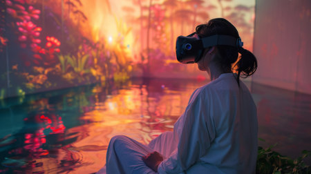 Immersive Digital Therapy Experience Promoting Mindfulness and Mental Health in Tranquil Aquatic Setting. Generative AIの素材