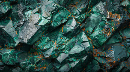 Green Malachite Mineral Formation Showcasing Vibrant Patterns and Textures in Natural Geological Setting. Generative AIの素材