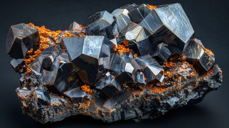 Unique Black Crystal Formation Showcases Intricate Details Against a Dark Background, Highlighting Natural Beauty and Geological Wonders. Generative AIの素材