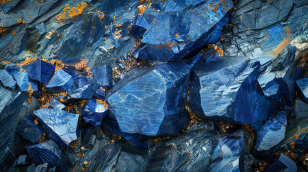 Majestic Blue Stones Glimmering Under Natural Light in a Rocky Landscape With Crystals Scattered Throughout. Generative AIの素材