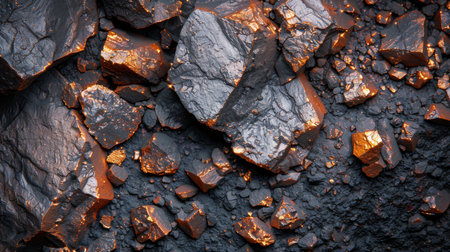 Close View of Rocky Terrain Showcasing Mineral Deposits in a Natural Setting During Daylight Hours. Generative AIの素材