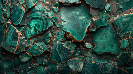 Mysterious Green Stone Textures Spread Across Natural Surfaces Highlighting Layers and Intricate Patterns in Vibrant Hues. Generative AIの素材