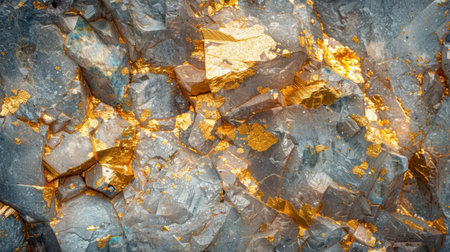 Close up View of Metallic Gold Veins Intertwined Within Geological Rock Formations Highlighting Natural Mineral Textures and Patterns. Generative AIの素材