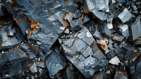 Close up View of Fractured Metallic Minerals Displaying Intricate Textures and Colors in a Natural Rock Formation. Generative AIの素材