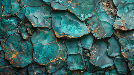 Cracked Turquoise Stone Surface Reveals Intricate Textures and Patterns in Natural Formations Found in Remote Locations. Generative AIの素材