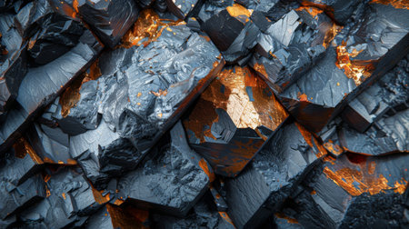 Intricate Close Up View of Metallic Mineral Textures Depicting Rich Hues of Silver and Gold in a Geological Formation. Generative AIの素材