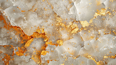 Abstract Texture Featuring Layers of White Stone and Shimmering Gold Accents, Perfect for Backgrounds or Design Projects, Showcasing the Beauty of Natural Materials. Generative AIの素材