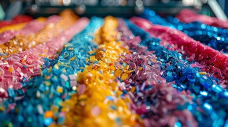 Colorful Arrangement of Vibrant Confetti on a Textured Surface During a Festive Celebration in a Lively Environment. Generative AIの素材