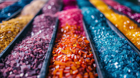 Colorful Chunks of Resin in Various Shades Arranged in Trays at a Craft Supply Workshop During Daylight. Generative AIの素材
