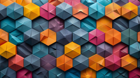 Colorful Geometric Paper Art Installation Featuring Intricate Patterns and Vibrant Hues in an Artistic Arrangement. Generative AIの素材