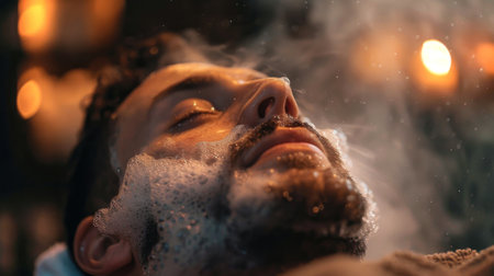 Relaxing Moment During a Facial Treatment at a Spa With Warm Lighting and Soothing Atmosphere in the Evening. Generative AIの素材