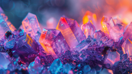 Vibrant Crystals in a Spectrum of Colors Glowing Under Soft Light During a Tranquil Afternoon. Generative AIの素材